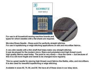 25 Schmetz Microtex Sewing Machine Needles Size 80/12  
