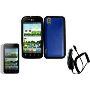 Blue TPU+PC Case Cover+LCD Screen Protector+Car Charger for LG Optimus 