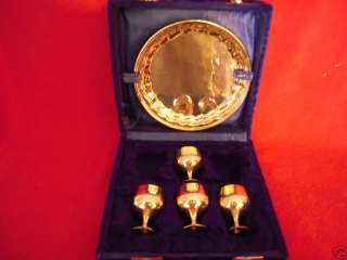 Kumud Mini Brass Goblets with Tray and Case From India  