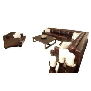   Top Grain Leather Sectional Sofas in Saddle, 2 Piece