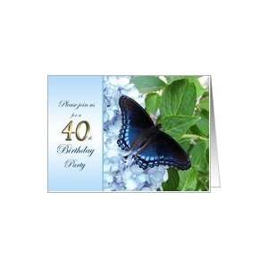   Party Invitation with Butterfly on blue hydrangea Card: Toys & Games