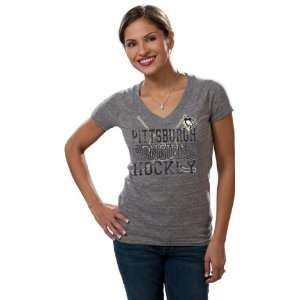 Pittsburgh Penguins Womens Tri Blend Stacked Logo T Shirt  