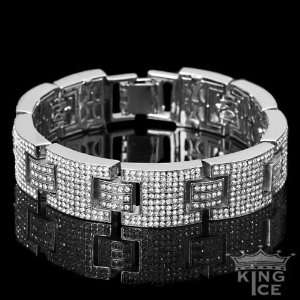  Mens Silver Plated CZ Bling Hip Hop Bracelet: Jewelry