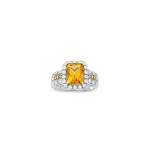 ZALES Emerald Cut Citrine and Lab Created White Sapphire Ring in 14K 