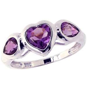  14K White Gold Heart and Pear Gemstone Ring Amethyst 