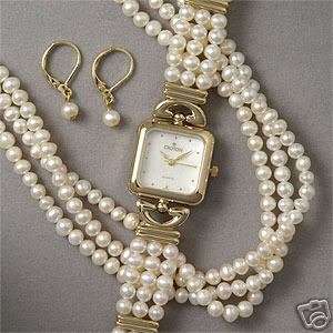  Croton Pearl Watch, Strand Necklace & Earrings Gift Set 