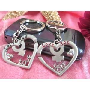   Love Keychain Key Ring Pair of Hearts  Love You 