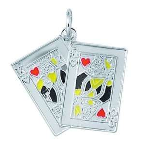    Sterling Silver Enameled King & Queen Of Hearts Card Charm Jewelry
