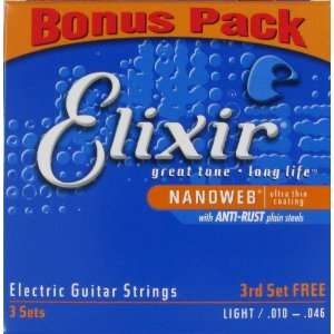 Elixir Electric Guitar Light NanoWeb Coating Bonus Pack (three sets 