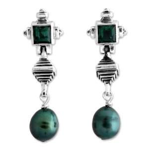    Pearl and green quartz drop earrings, Bali Paradise Jewelry
