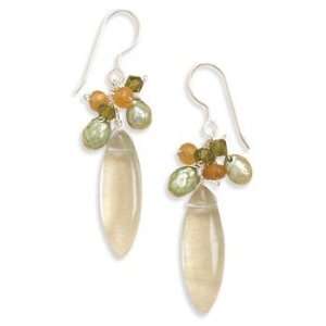   , Cultured Freshwater Pearl and Green Fluorite Drop Earrings Jewelry