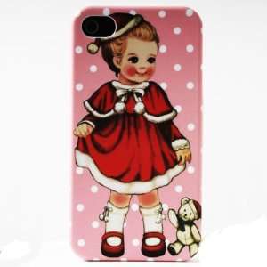  Pink Dot Xmas Bear Painting Vintage Pinup Girl iPhone 4/4S 