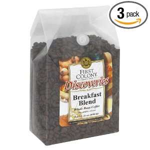 First Colony Discoveries Breakfast Blend, Whole Bean Coffee, 1.5 Pound 
