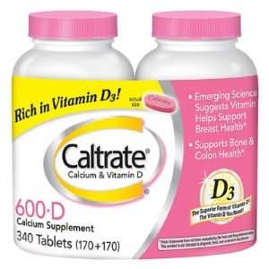 Caltrate Calcium Supplement 600 Vitamin D3   2 170 Count Bottles   340 