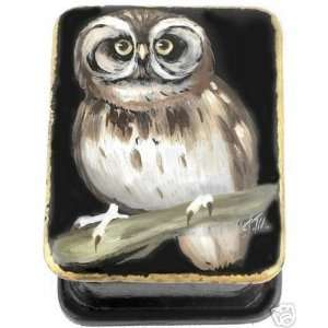  Owl on Miniature Russian Lacquer Box. 