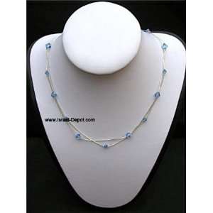   Sapphire Crystals 925 Double Silver Chain Necklac 