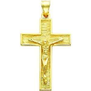  14K Gold Textured Crucifix Cross Pendant: Jewelry