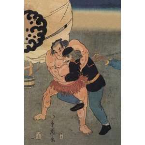  Sumo Wrestler Takes on a Foreigner by Unknown 12x18 
