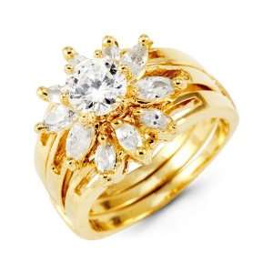    14k Yellow Gold Marquise Round CZ Bride Wedding Rings Jewelry