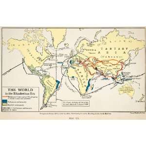  1926 Lithograph Vintage World Map Elizabethan Era 