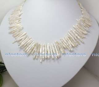 FREE POST lustrous white stick Biwa pearl necklace  