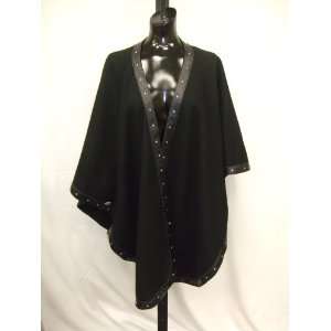   WOOL&CASHMERE/LEATHER/CHEZ CRYSTAL CAPE MADE IN USA 