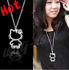   HELLO KITTY LARGE WHITE CLEAR CRYSTAL BOWKNOT PENDANT NECKLACE N08