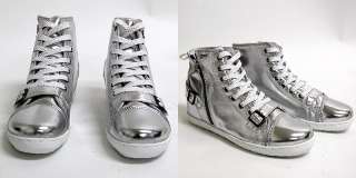 Mens Silver Shiny Buckle High Top Zip Sneakers Shoes US 7~10 / Mans 
