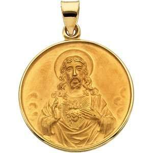  24.50 Mm 18K Yellow Gold Sacred Heart Medal: Jewelry