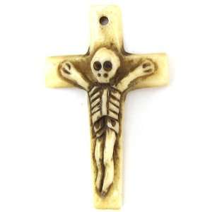  48mm ox bone carved cross pendant bead