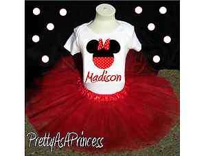 BIRTHDAY MINNIE MOUSE TUTU OUTFIT RED DRESS AGES 1 5  