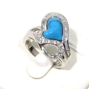 Natural Turquoise & Swarovski Crystal Heart Designed Fine Sterling 