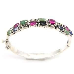 Natural Ruby Emerald Sapphire Marcasite Bangle 23.20Gms