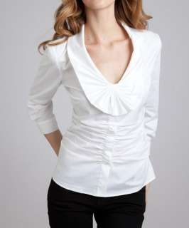 Prada white cotton poplin stretch ruched blouse