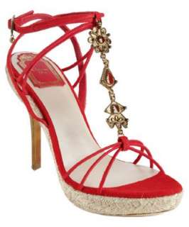 Christian Dior red strappy suede jeweled detail Jetset sandals 