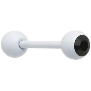  White Black Gem Barbell Tongue Ring: Jewelry