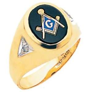 Mens 10K Yellow Gold 3rd Degree Masonic Mason Ring Onyx Stone (Size 9 