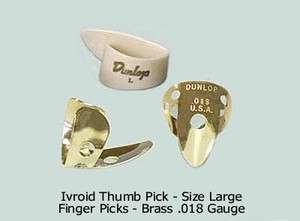 DUNLOP PICK SET Large HEAVIES Ivroid Thumb, Brass Finger .018, Banjo 
