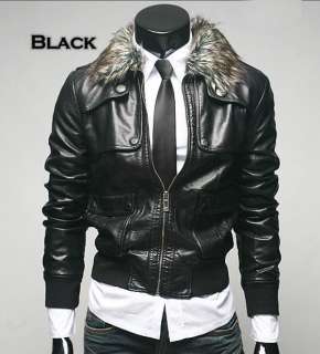 Mens Premium PU Leather Fur Coat Jacket 2 Color 4 Size  