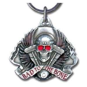  Motorcycle Pewter Keychain  Bad to the Bone Red 