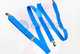 Clip on Adjustable Unisex Pants Y back Suspender Braces Elastic Blue