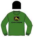 NEW BOYS John Deere Green L/S Thermal T Shirt with Black Knit Cap 8 10 