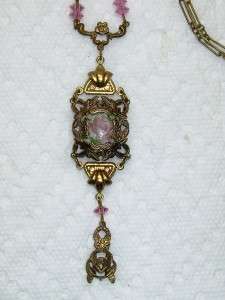   Pididdly Links Victorian Style Crystal Rose Porcelian Pendant Necklace
