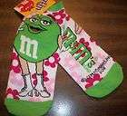 Ladies Socks sz 9 11 (Shoe Size 4 10) M&MS Green w/Pink Flowers NWT