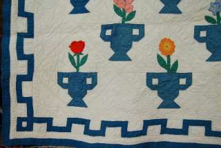 30s Sampler Applique Antique Quilt ~Greek Key Border!  