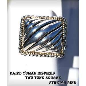  Ring Stretch Silver Tone David Yurman Inspired Square 