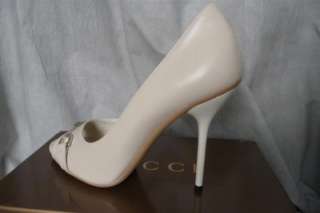 Clearance! GUCCI IVORY LEATHER OPEN TOE SHOES HORSEBID DETAILS size IT 