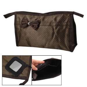   Lady Dots Pattern Cosmetic Tool Holder Nylon Bag Brown Beauty