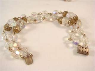 VTG. AB Crystal Necklace 58 in. & Bracelet Sterling WOW  