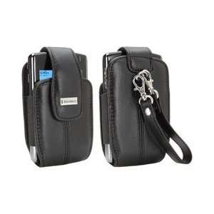 Blackberry Pitch Black Leather Vertical Tote With Wrist Strap For 8700 